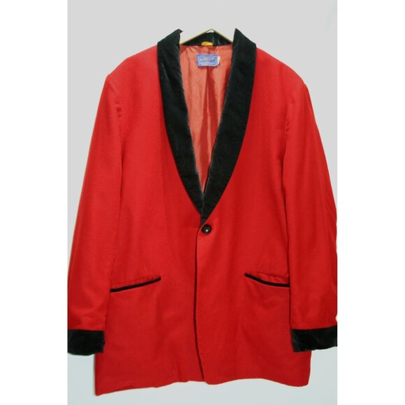 VTG Pendleton Men XL Red Wool Velvet Trim Smoking Tuxedo Jacket Retro Formalwear - Picture 1 of 9